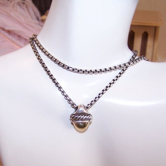 David Yurman Sterling Silver 14K Gold Petite Acorn Pendant with 16" Chain - Picture 3 of 9